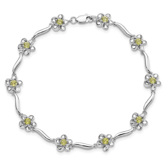 Sterling Silver Rhodium-plated Floral Peridot August Birthstone Bracelet - Picture 4 of 4
